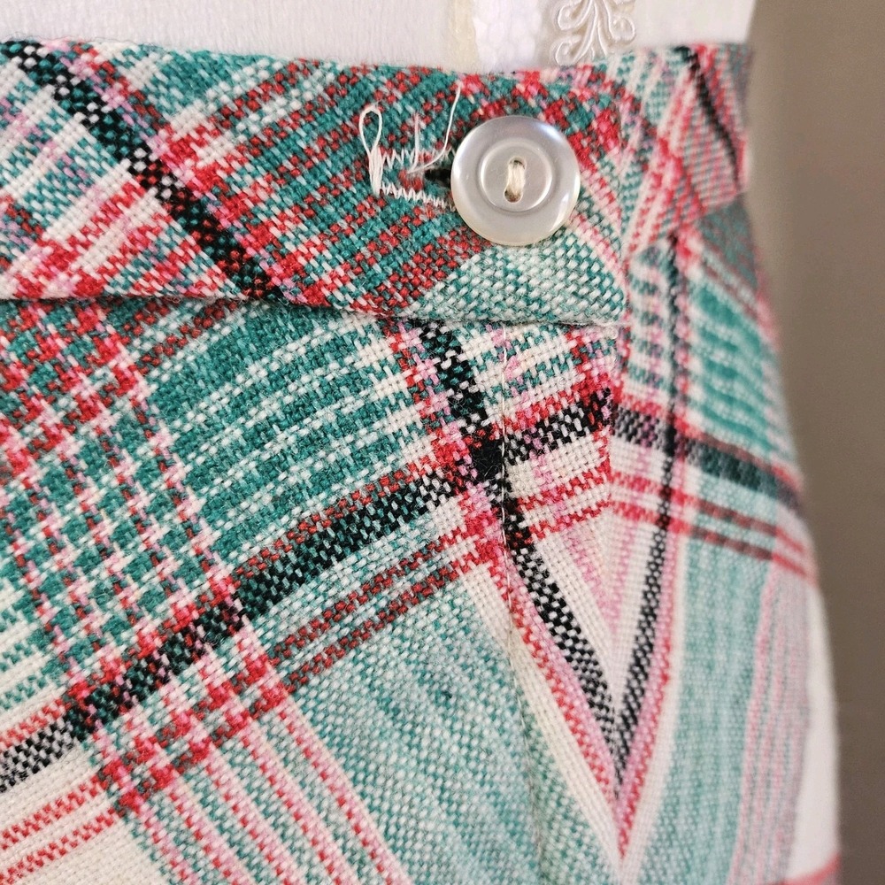Vintage 70s Christmas Pink Red Green Plaid Wool Blend Midi Skirt Size S Holiday - Picture 4 of 8